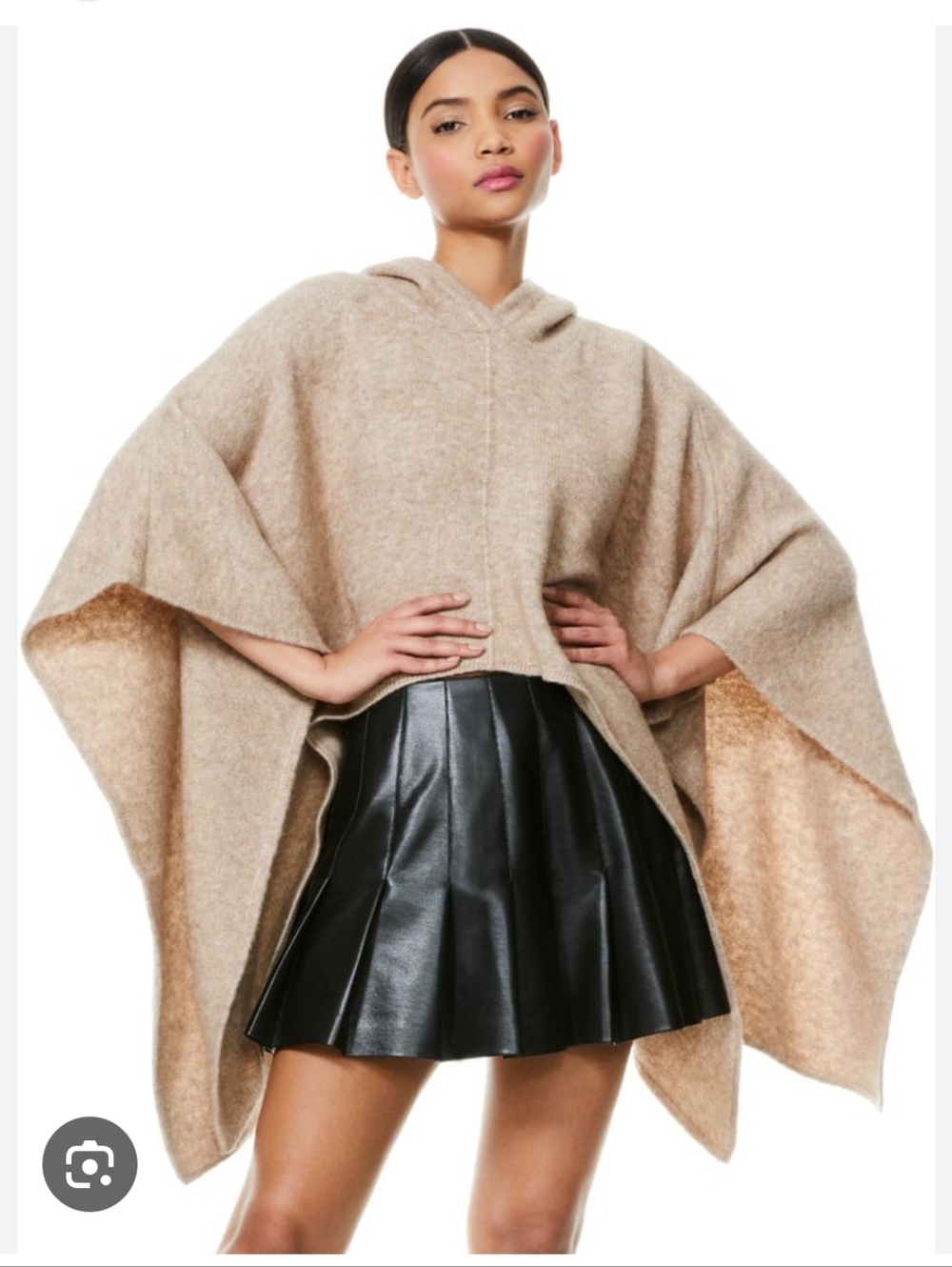 Alice + Olivia Hooded Poncho Sweater in Beige